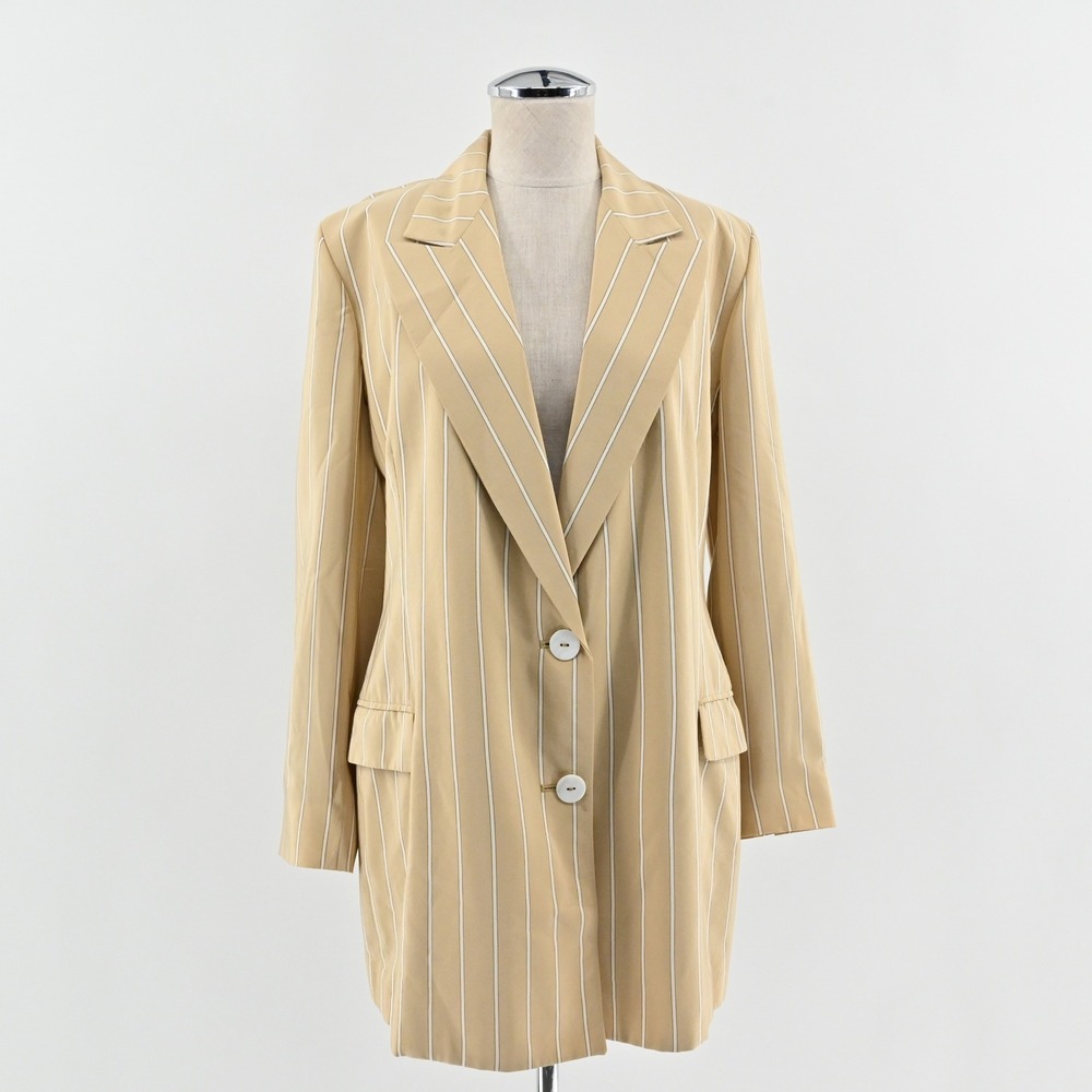 Linda Allard Ellen Tracy Womens‎ Silk Blazer Size 2 Striped Tan Long Line Career